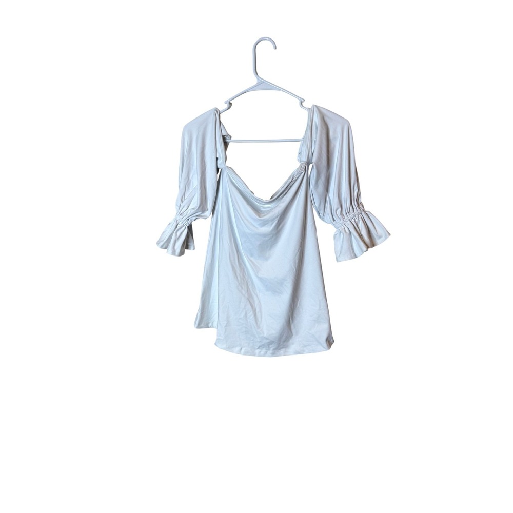 Susana Monaco Shirt Womens XS White Sugar Cowl Neck Puff Sleeve Top NWT Stretch